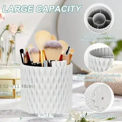 1 Pc 360° Rotating Makeup Organizer | Makeup Brush & Lipstick Holder | Cosmetic Storage Box - photo 2