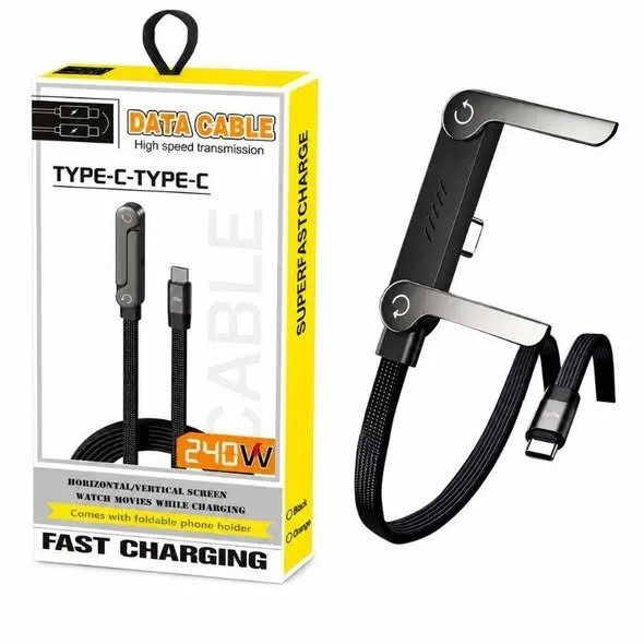 240W Fast Charging Cable with Foldable Phone Stand | 2-in-1 USB-C Braided Cable - photo 3