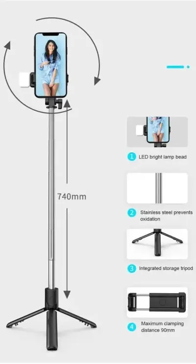 4-in-1 Bluetooth Selfie Stick - For Sale in Gulistan-e-Jauhar, Karachi - photo 4