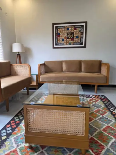 1 sofa cane and solid wood with 1 centre table and 2 side table For Sale in Karachi, Karachi