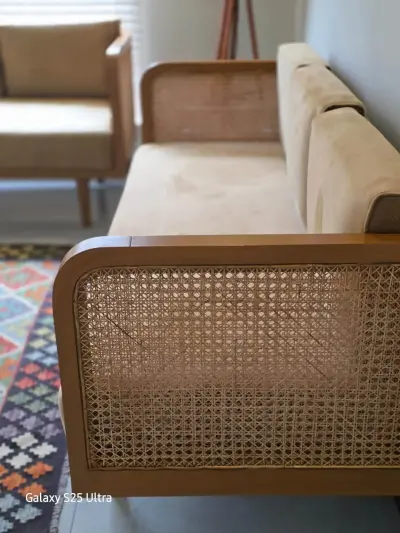 1 sofa cane and solid wood with 1 centre table and 2 side table For Sale in Karachi, Karachi - photo 6