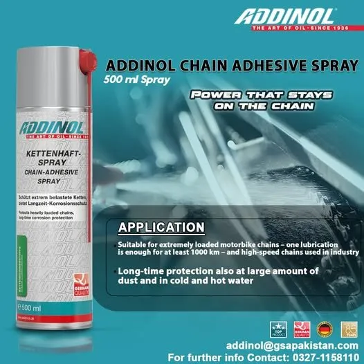 Addinol Chain Adhesive Spray 500ml | Motorcycle Chain Lube & Cleaner For Sale in DHA Defence Phase 2 | Karachi Ads - photo 1