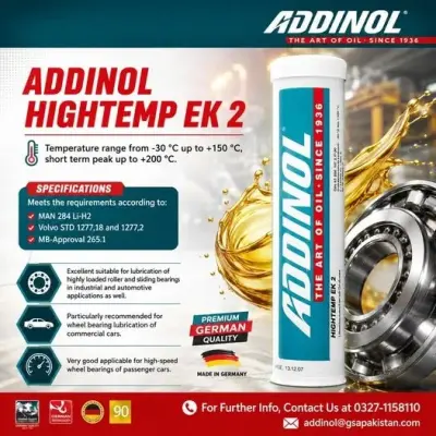 ADDINOL HIGHTEMP EK 2 High Temperature Bearing Grease – Made in Germany For Sale in Gulistan-e-Jauhar | Karachi Ads