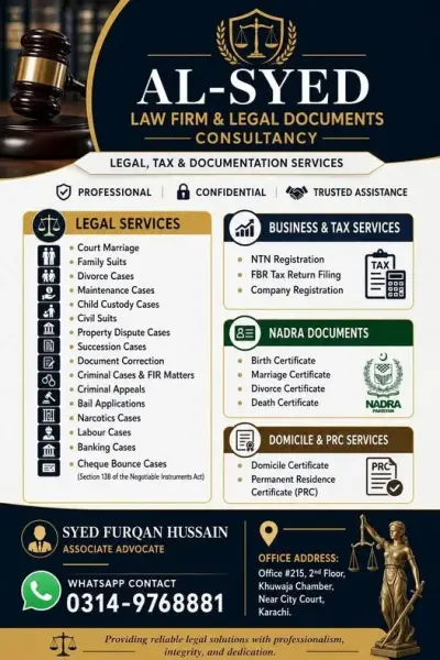 ⚖️ *AL-SYED LEGAL DOCUMENTS CONSULTANCY* ⚖️ in Saddar | Karachi Ads