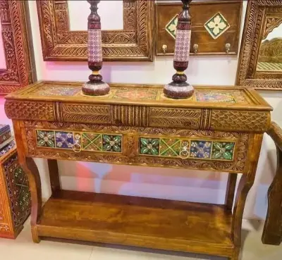 Antique style console table with frame  Made of solid wood - photo 3