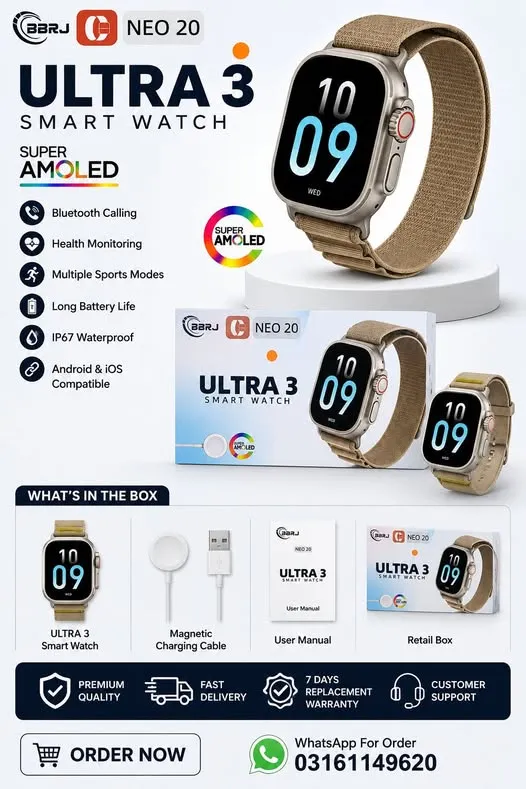 ⌚ BBRJ NEO 20 – ULTRA 3 Smart Watch For Sale in Saddar | Karachi Ads - photo 1