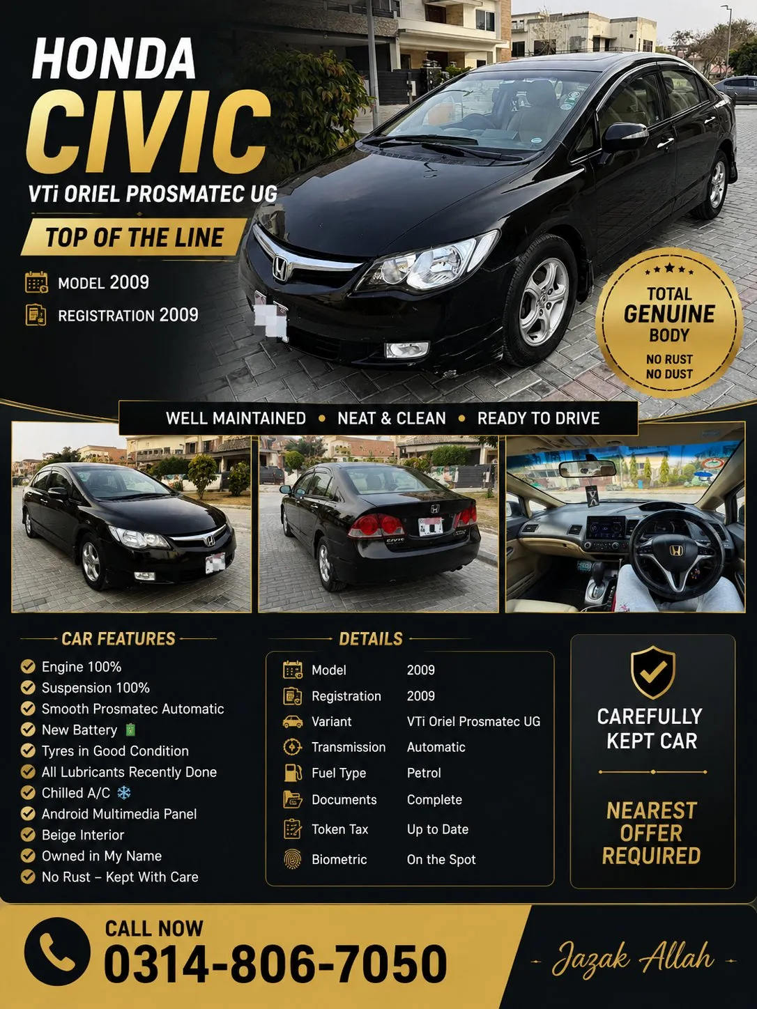Honda civic vti orial prosmatic UG top of the line For Sale in Model Colony | Karachi Ads - photo 6