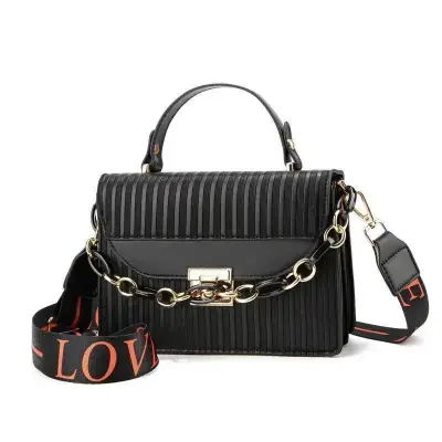 Black Striped Shoulder Bag with Gold Chain For Sale in Gulistan-e-Jauhar | Karachi Ads