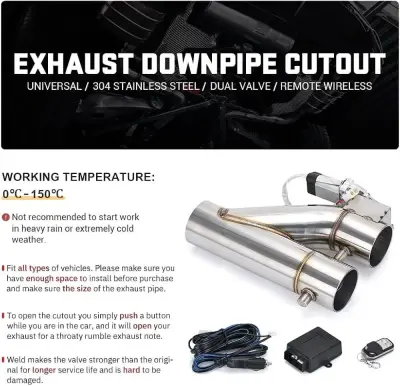 Car Exhaust Pipe Universal 2" 2.25'' 2.5'' 3" Double Valve Electric Exhaust Cut Out Valve Exhaust For Sale in North Nazimabad | Karachi Ads