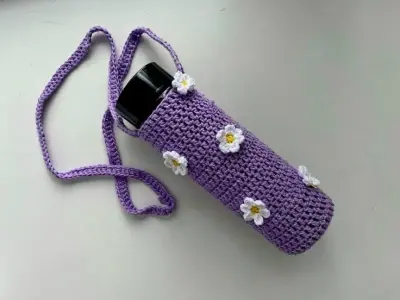 Crochet Bottle Cover | Handmade Floral Water Bottle Bag