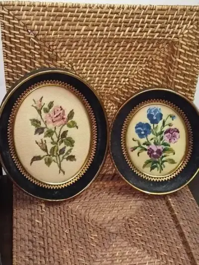 Cross stitched  Wall hangings Wooden border