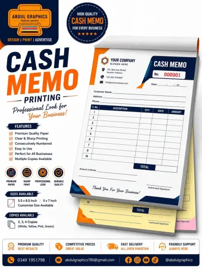 Custom Bill Book Printing Services | NCR Duplicate & Triplicate Books | Abdul Graphics Printing Services in Pakistan Chowk | Karachi Ads
