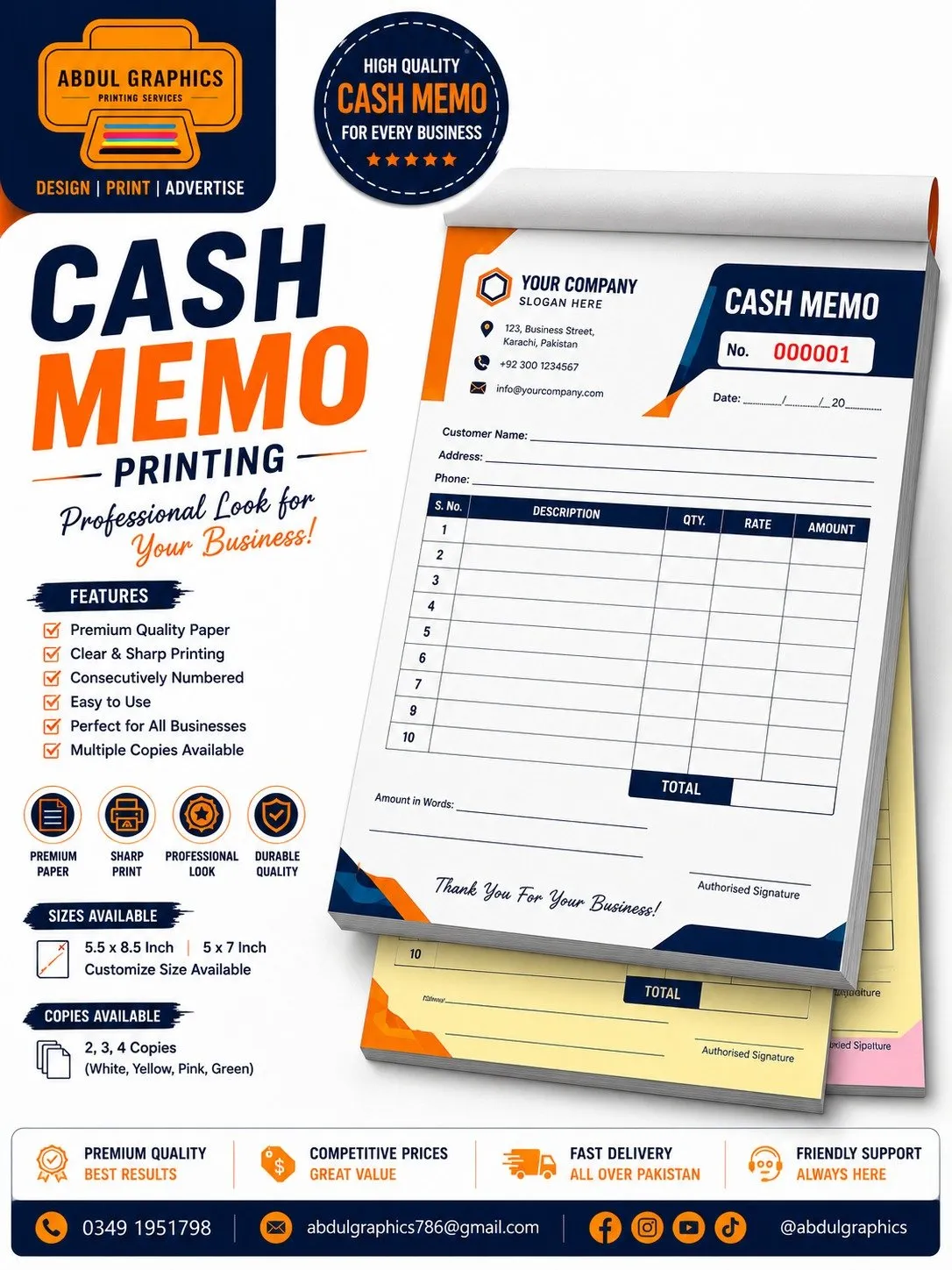 Custom Bill Book Printing Services | NCR Duplicate & Triplicate Books | Abdul Graphics Printing Services in Pakistan Chowk | Karachi Ads - photo 1