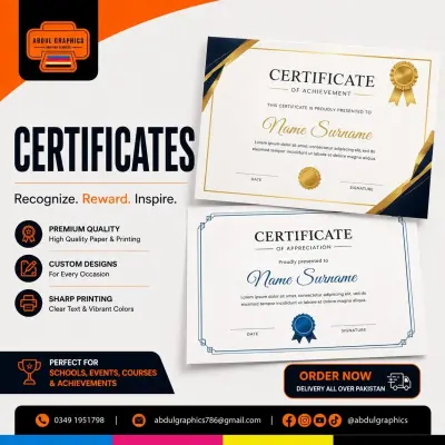 Custom Certificate Printing Services | Abdul Graphics Printing Services in Pakistan Chowk | Karachi Ads