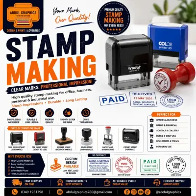 Custom Stamp Making & Rubber Stamp Printing | Abdul Graphics Printing Services in Pakistan Chowk | Karachi Ads