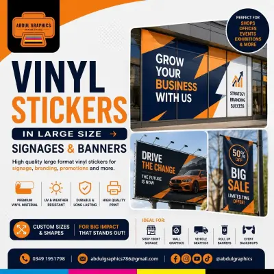 Custom Vinyl Sticker Printing | Waterproof Vinyl Stickers | Abdul Graphics Printing Services in Pakistan Chowk | Karachi Ads