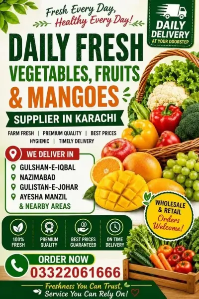 🥭 Daily Fresh Vegetables, Fruits & Mangoes in Nazimabad | Karachi Ads