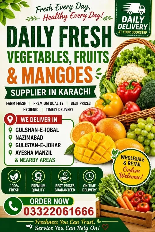 🥭 Daily Fresh Vegetables, Fruits & Mangoes in Nazimabad | Karachi Ads - photo 1