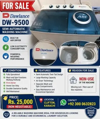 Dawlance DW-9500 Semi-Automatic Washing Machine - For Sale in Clifton, Karachi