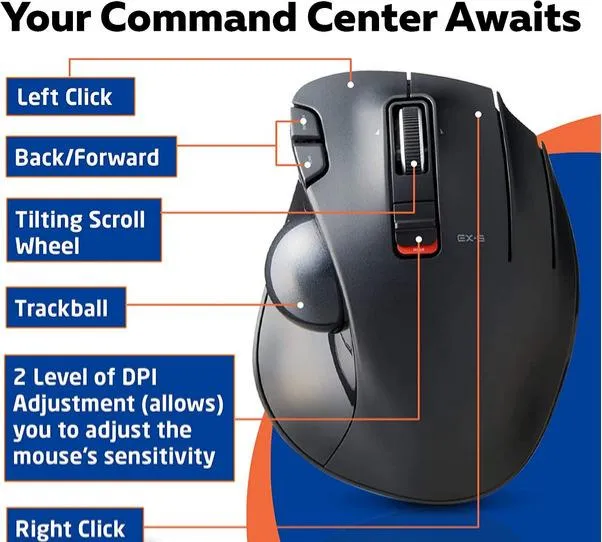 ELECOM EX-G Trackball Mouse, 2.4GHz Wireless, Thumb Control, Sculpted For Sale in Saddar, Karachi - photo 2