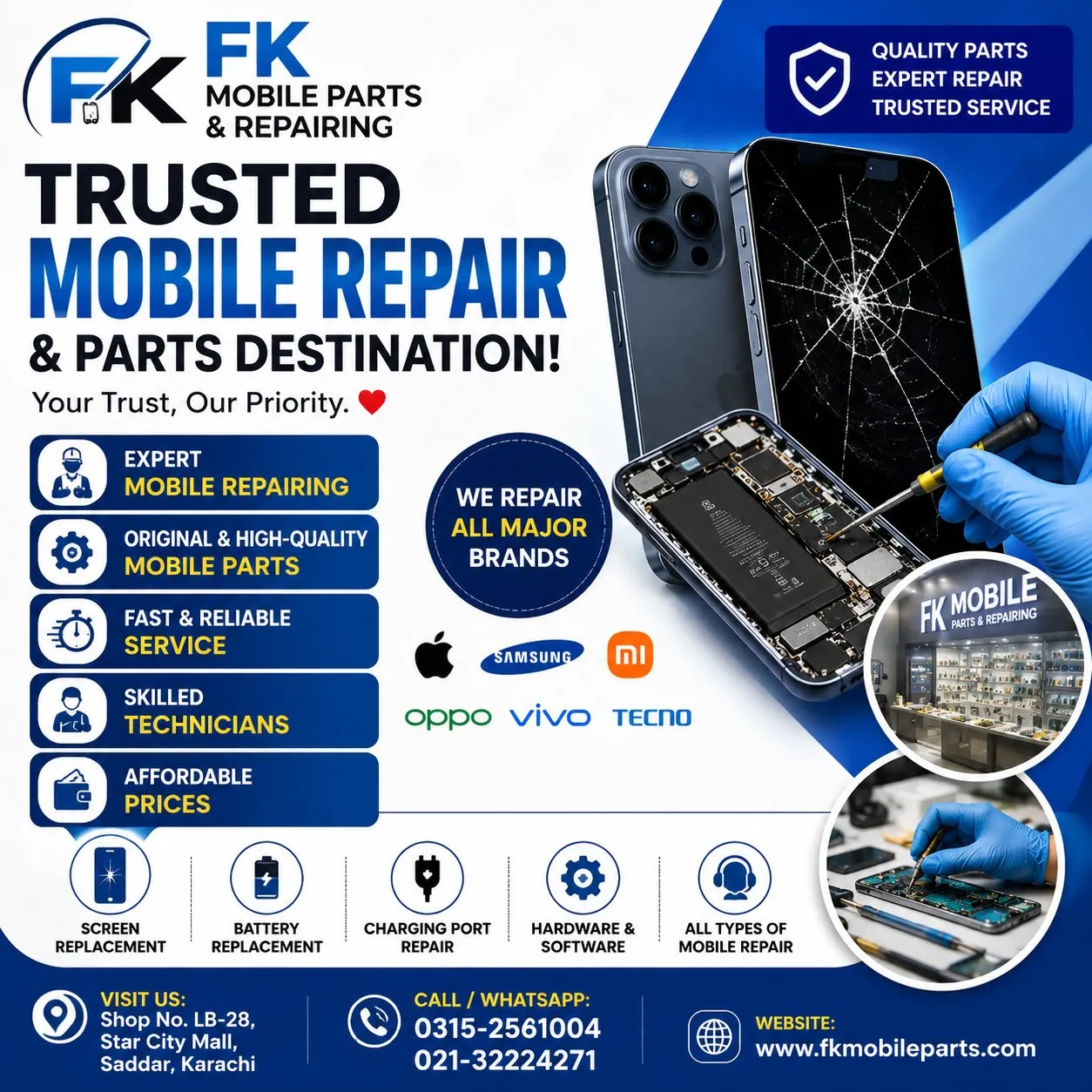 FK Mobile Parts & Repairing | Mobile Repair & Original Parts | in Saddar | Karachi Ads - photo 1