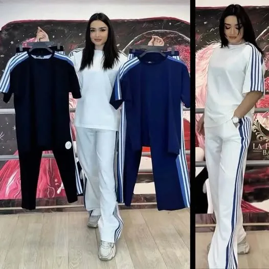 For Drop-Shoulder Stripe Style 2-Pcs Summer Dry-Fit Tracksuit For Her. - photo 1
