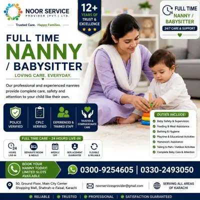 Full-Time Nanny & Babysitter Services in Gulistan-e-Jauhar | Karachi Ads
