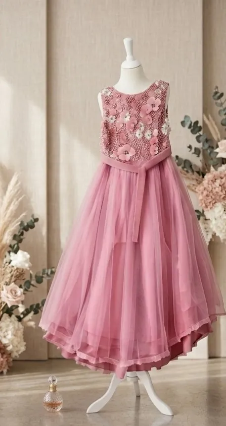 Fusty pink floral princess pink gown for 14 to 15 yeard old girls - photo 2