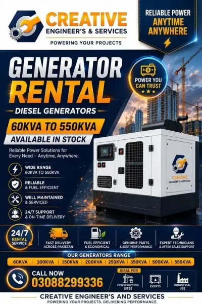 ⚡ Generator Rental Services | Creative Engineer's And Services in Malir | Karachi Ads