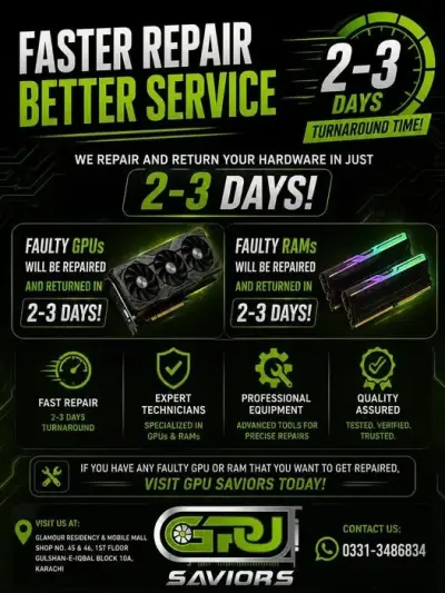 GPU & RAM Repair Service | Fast 2–3 Day Turnaround in Gulshan-e-Iqbal Block 10 | Karachi Ads