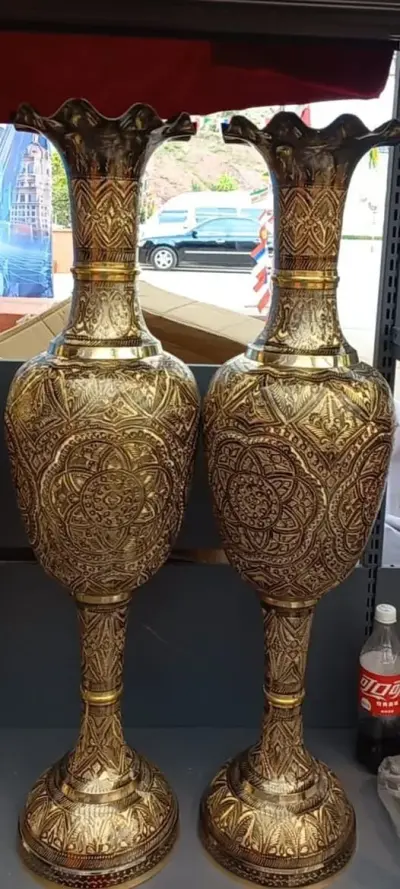 Handcrafted Brass 40 inches 2 Vases.