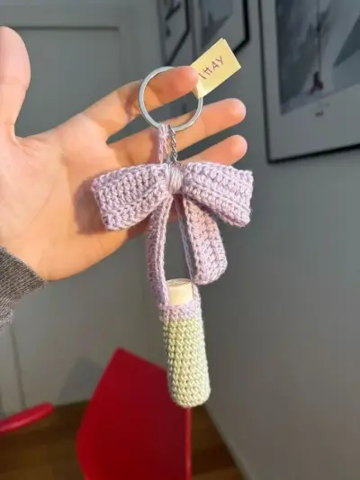 🎀 Handmade Crochet Bow Keychain & Mini Holder