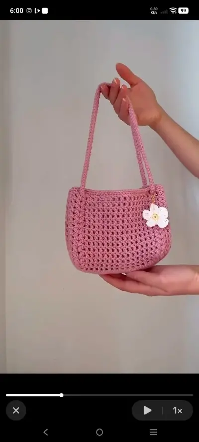 🌸 Handmade Pink Crochet Mini Handbag | Flower Charm