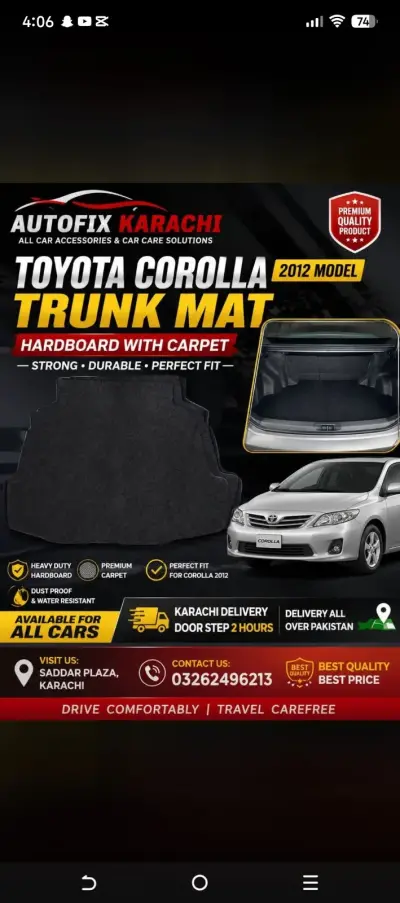 Here you go — Toyota Corolla 2012 Trunk Mat Hardboard with Carpet For Sale in Saddar | Karachi Ads