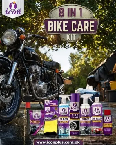 🏍️✨ Keep your bike looking showroom-fresh with the Icon Plus 8-in-1 Bike Care Kit.