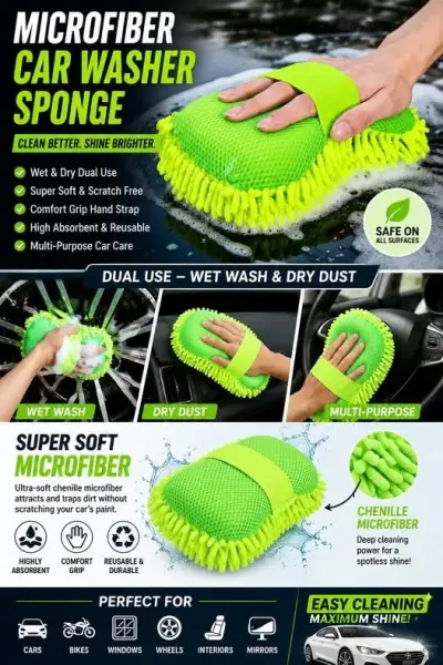 Keep your car shining like new with the Microfiber Car Washer Sponge Cleaning Pad. For Sale in Gulistan-e-Jauhar | Karachi Ads