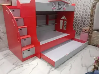 Kids Wooden Bunk Bed with Storage Stairs & Pull-Out Bed For Sale in Clifton | Karachi Ads