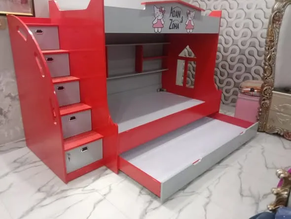 Kids Wooden Bunk Bed with Storage Stairs & Pull-Out Bed For Sale in Clifton | Karachi Ads - photo 1