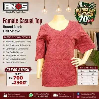 Ladies Tops, Casual Shirts, Office D-Shirt, Jeans Pants, Trouser, Lawn 2Pc Suits are available