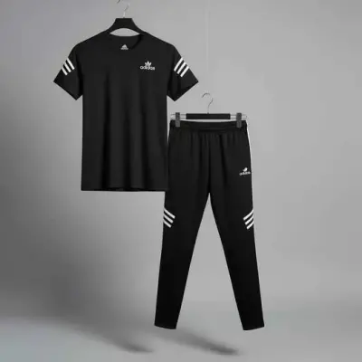 Men Black Track Suit With Stripes GYM Sports Wear