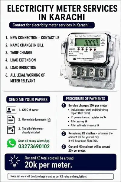 meter services provider new connection in Gulistan-e-Jauhar | Karachi Ads