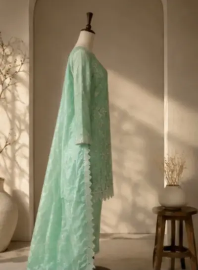 Mint green silk 3pc branded suit unstitched - photo 4