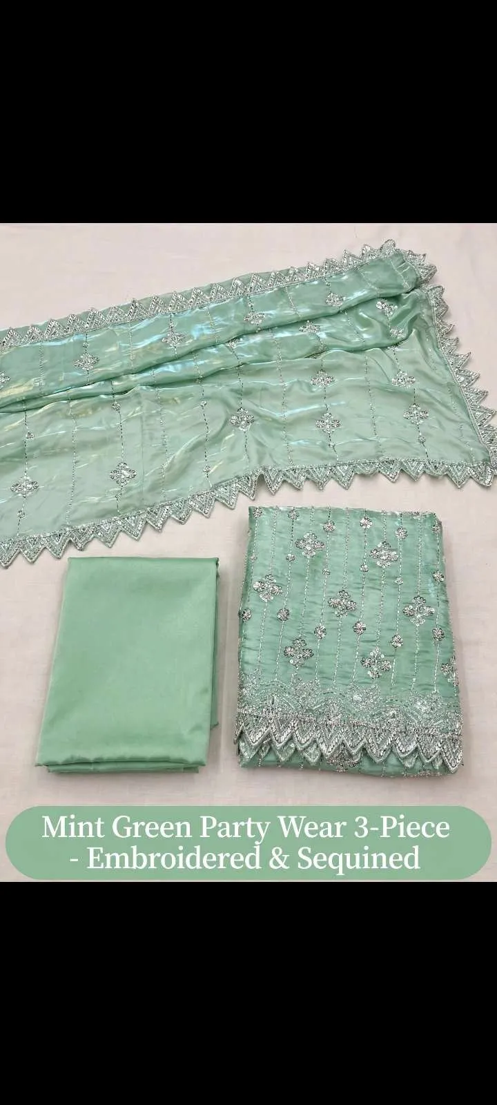 Mint green silk 3pc branded suit unstitched - photo 5