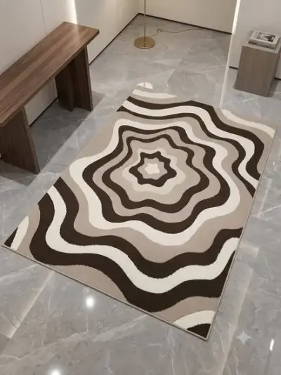 Modern Abstract Wave Pattern Area Rug – Brown, Beige & Cream
