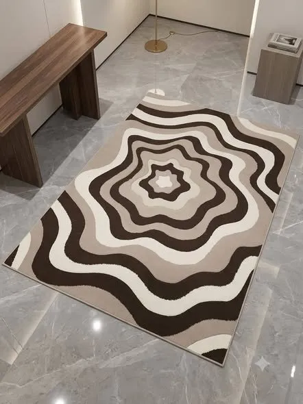 Modern Abstract Wave Pattern Area Rug – Brown, Beige & Cream - photo 1
