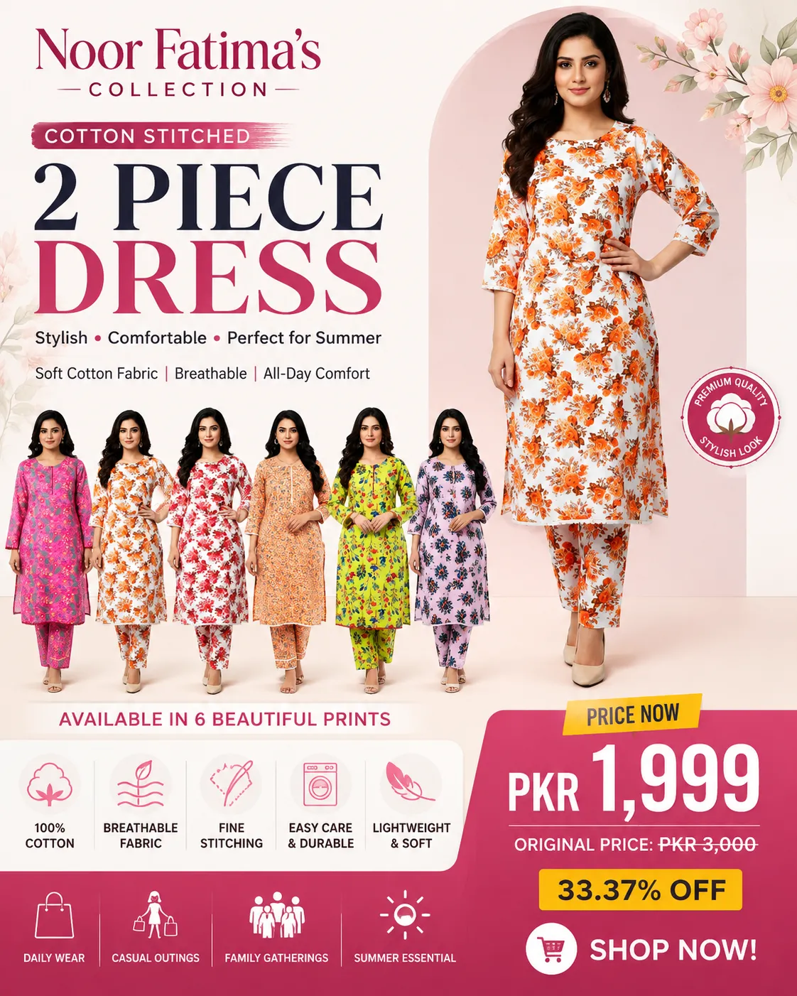 Noor Fatima's Collection Cotton Stitched Dress for Women & Girls | Summer Casual 2 Piece Suit For Sale in Landhi No. 6 | Karachi Ads - photo 1