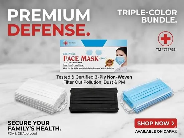 Premium 3-Ply Disposable Face Masks - photo 1