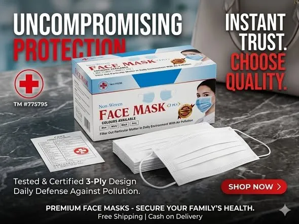 Premium 3-Ply Disposable Face Masks - photo 2