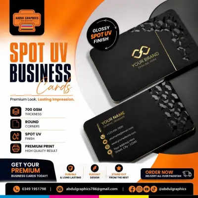 Premium Spot UV Business Cards | Luxury Visiting Card Printing | Abdul Graphics Printing Services in Pakistan Chowk | Karachi Ads