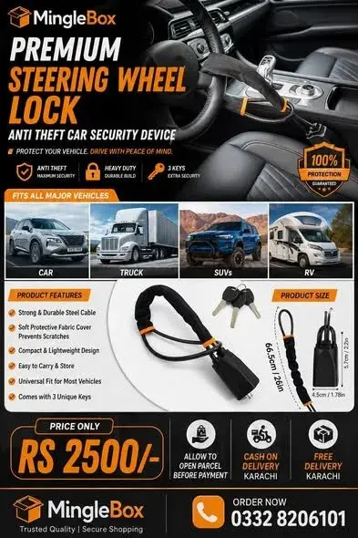 🚗 Premium Steering Wheel Lock – Anti Theft Car Security Device 🔒 For Sale in Gulistan-e-Jauhar | Karachi Ads
